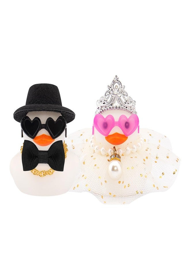 wonuu Pair Set of 2 Colorful Wedding Rubber Ducks, Bride Groom Duckies Marriage Rubber Duck Mini Couple Ducky for Ceremony Gift Souvenir Marry Blessings Elegant Heartwarming Present, White - Image 1